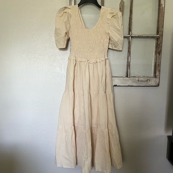 The Post Bethany Tiered Maxi Dress Size S Cotton Smocked Tie Back Open Back NWOT - Picture 4 of 13